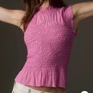 Anthropologie Pink Smocked Top